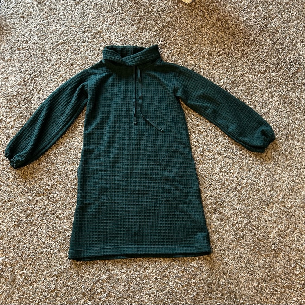 Green Cowl Neck Sweatshirt Dress